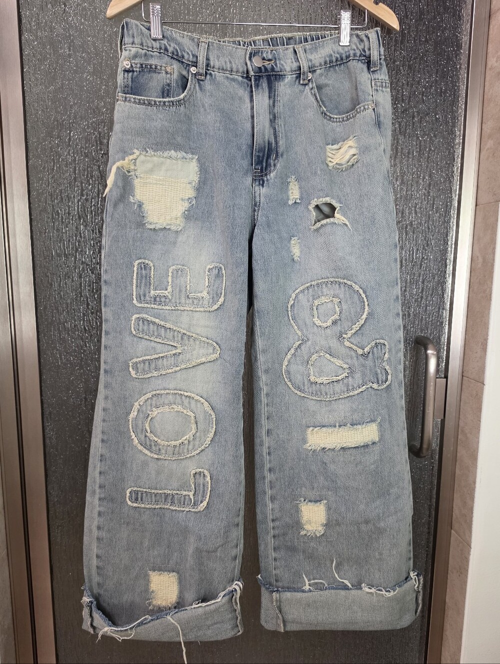 Oli & Hali Light Blue Boyfriend Jeans with Embroidered 'Love' & Ampersand - Picture 5 of 10